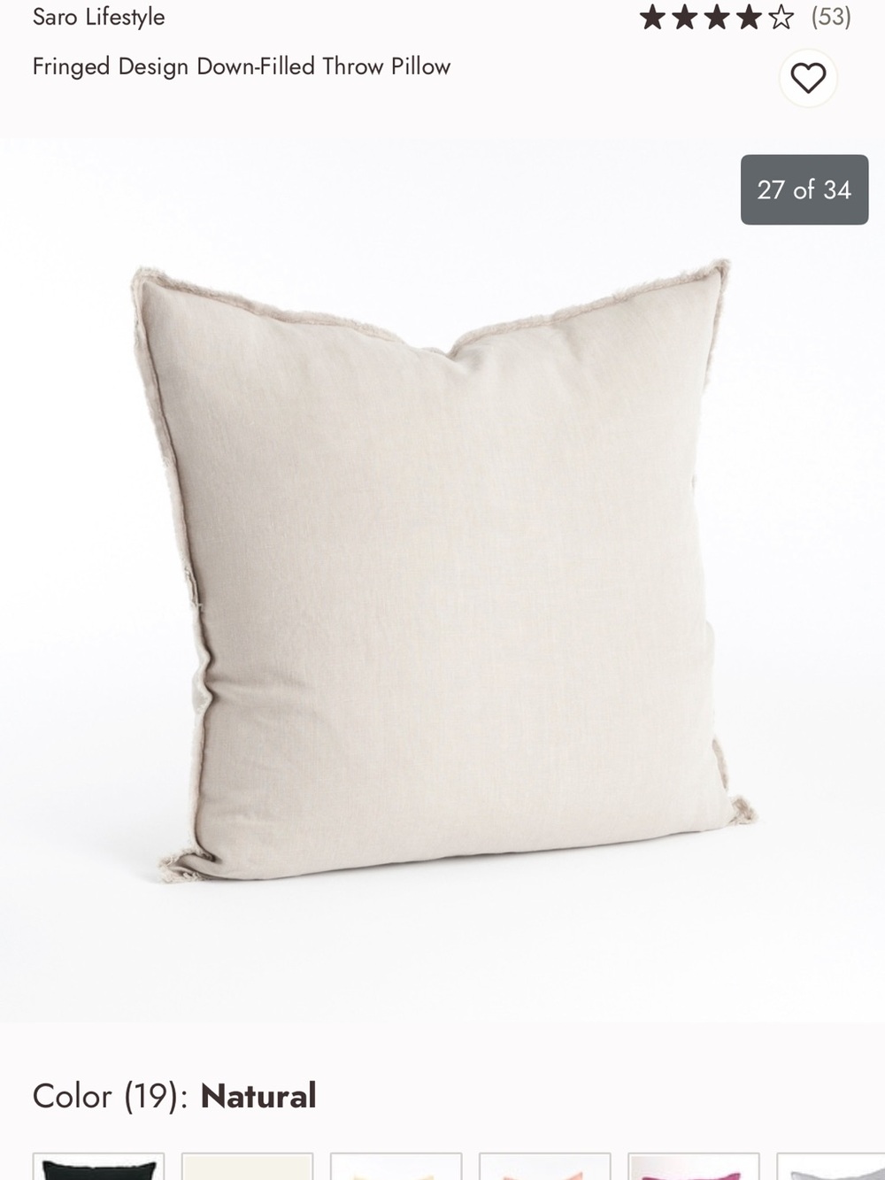 Natural Fringed Down-Filled Throw Pillow